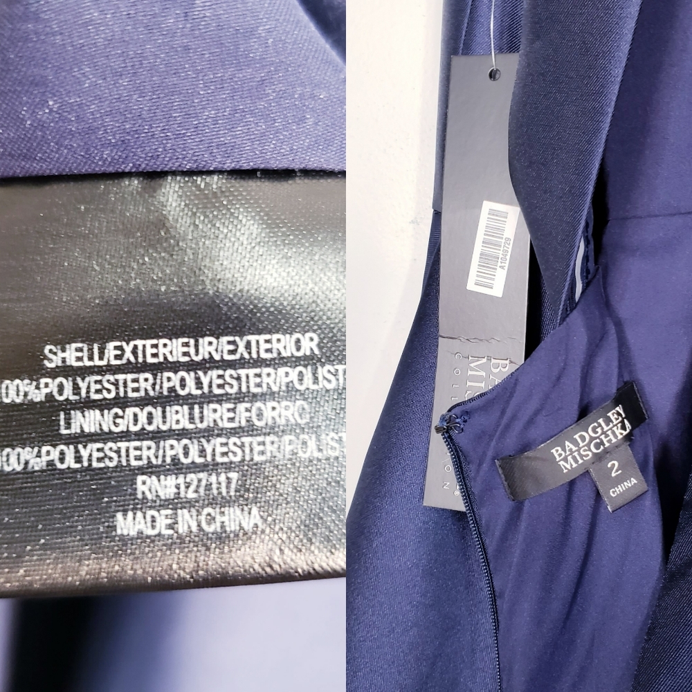 $795 NWT BADGLEY MISCHKA Womens Navy Blue Maxi Long Gown 2 XS Bow Wedding A-line - Picture 5 of 11